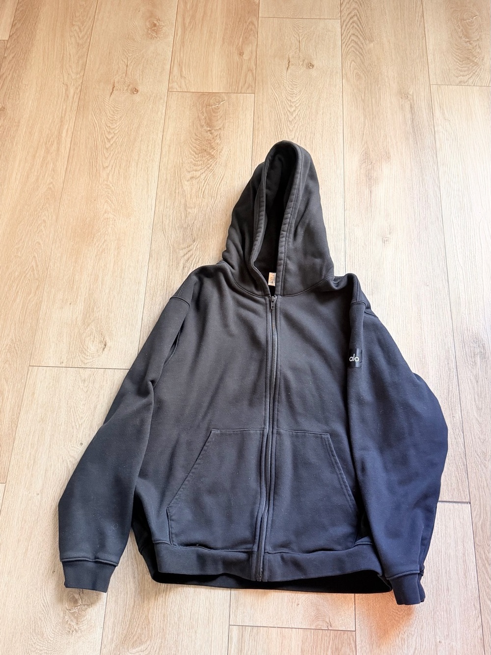 ALO Yoga Black Zip-Up Hooded Jacket